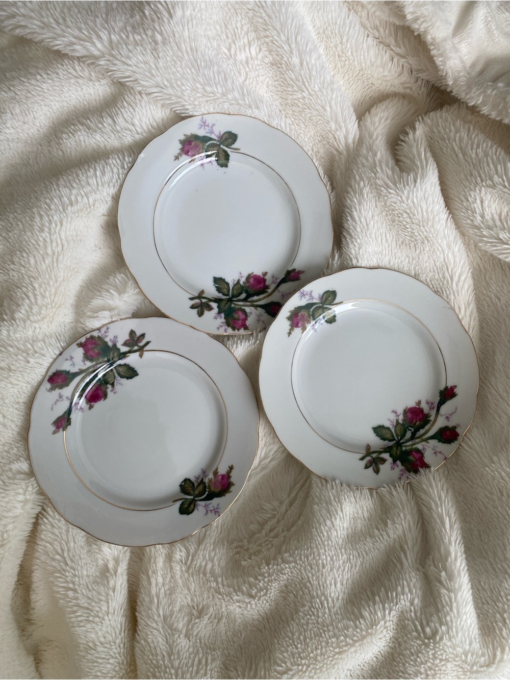 Vintage Made in Japan Pink Moss Rose Porcelain Plates Set of 3 (6")